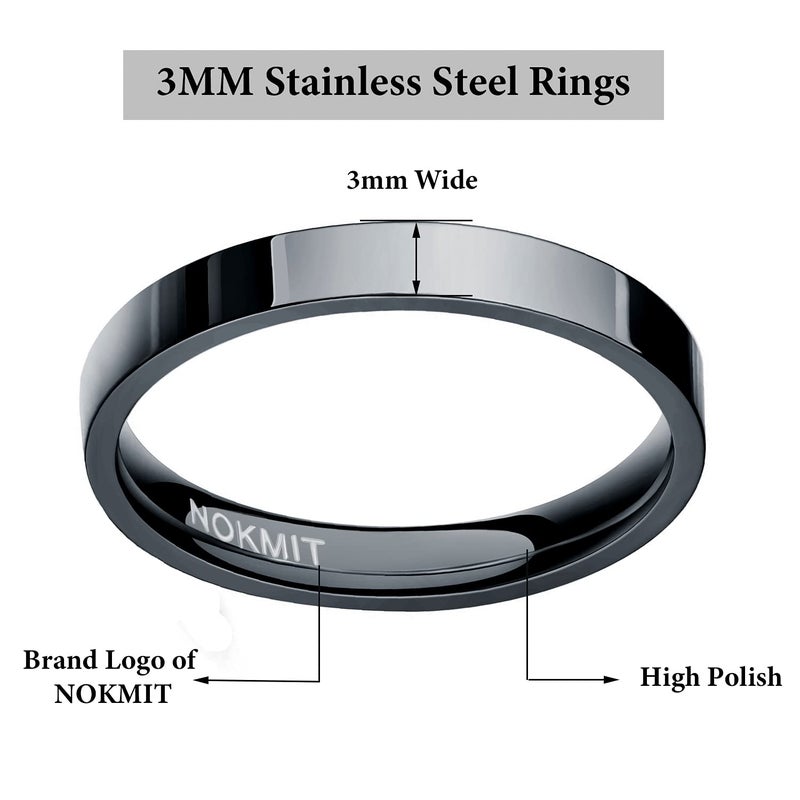 NOKMIT 3mm Titanium Rings High Polished Wedding Band for Women Dainty Stacking Stackable Band Thumb Pinky Ring Non Tarnish Comfort Fit Size 5 to 10 (Black 8) - Image 4